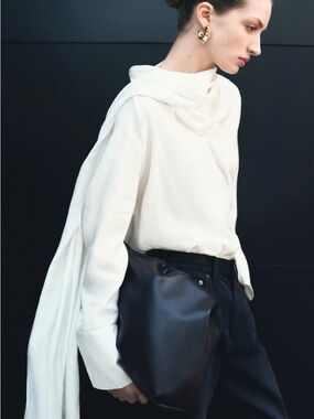 H&M Edition White Blouse With Scarf Collar XS NWT